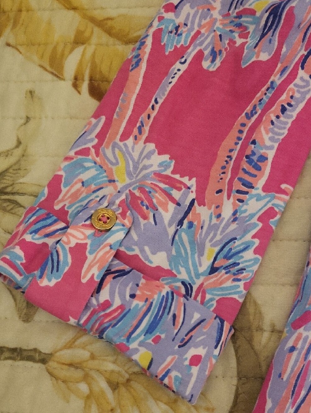 Lilly Pulitzer Pink Tropical Palm Print Tee with Multicolor Accents - Picture 3 of 6